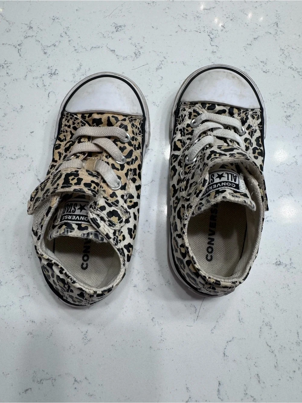 Converse Kids Leopard Print Low-Top Sneakers in Tan and Black